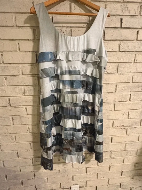 TANGO MANGO XXL Sleeveless Ruffle Stripe Dress in moody greens/grays EUC - Picture 4 of 5